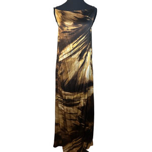 Vintage 90s silk high neck printed maxi dress size small